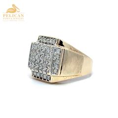 Men's 10KT Yellow Gold Diamond Cluster Signet Statement Ring .90 CTW